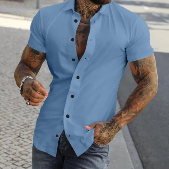 Discount OUKU Men's Shirt Summer Shirt Button Up Shirt grey blue Black White Yellow Pink Short Sleeve Letter Turndown Street Casual Button-Down Clothing Apparel Fashion Casual Comfortable