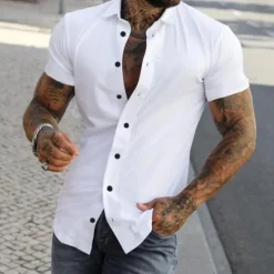 Discount OUKU Men's Shirt Summer Shirt Button Up Shirt grey blue Black White Yellow Pink Short Sleeve Letter Turndown Street Casual Button-Down Clothing Apparel Fashion Casual Comfortable