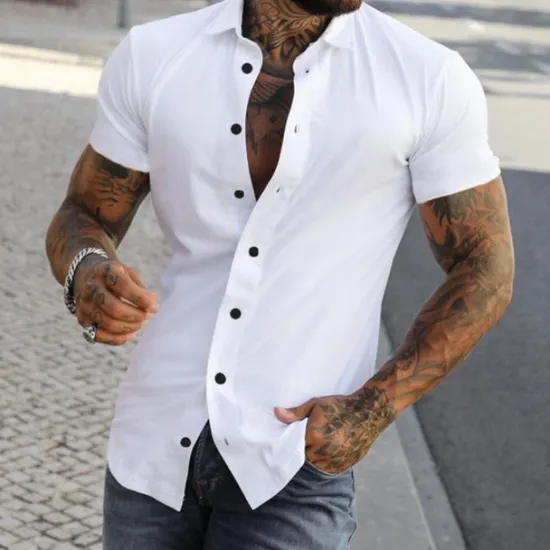 Discount OUKU Men's Shirt Summer Shirt Button Up Shirt grey blue Black White Yellow Pink Short Sleeve Letter Turndown Street Casual Button-Down Clothing Apparel Fashion Casual Comfortable
