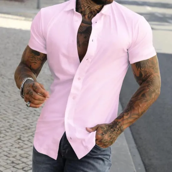 Discount OUKU Men's Shirt Summer Shirt Button Up Shirt grey blue Black White Yellow Pink Short Sleeve Letter Turndown Street Casual Button-Down Clothing Apparel Fashion Casual Comfortable