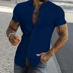 Discount OUKU Men's Shirt Summer Shirt Button Up Shirt grey blue Black White Yellow Pink Short Sleeve Letter Turndown Street Casual Button-Down Clothing Apparel Fashion Casual Comfortable