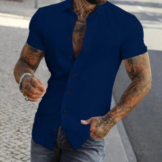 Discount OUKU Men's Shirt Summer Shirt Button Up Shirt grey blue Black White Yellow Pink Short Sleeve Letter Turndown Street Casual Button-Down Clothing Apparel Fashion Casual Comfortable