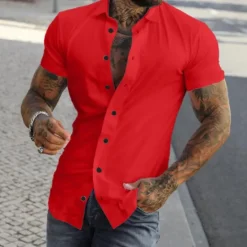 Discount OUKU Men's Shirt Summer Shirt Button Up Shirt grey blue Black White Yellow Pink Short Sleeve Letter Turndown Street Casual Button-Down Clothing Apparel Fashion Casual Comfortable