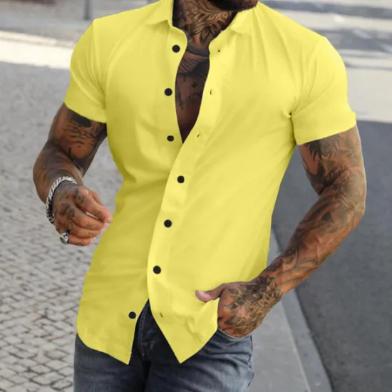 Discount OUKU Men's Shirt Summer Shirt Button Up Shirt grey blue Black White Yellow Pink Short Sleeve Letter Turndown Street Casual Button-Down Clothing Apparel Fashion Casual Comfortable