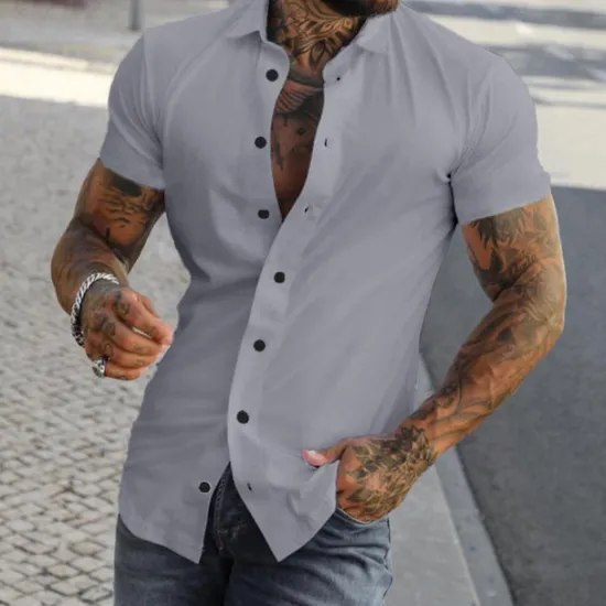 Discount OUKU Men's Shirt Summer Shirt Button Up Shirt grey blue Black White Yellow Pink Short Sleeve Letter Turndown Street Casual Button-Down Clothing Apparel Fashion Casual Comfortable
