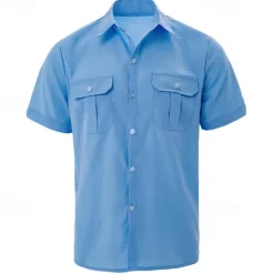 Hot OUKU Men's Shirt Summer Shirt Beach Wear Button Up Shirt Casual Shirt Black White Yellow Blue Dark Green Short Sleeve Solid Color Lapel Daily Vacation Pocket Clothing Apparel Fashion Casual Comfortable