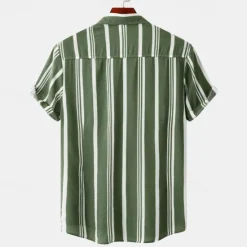 Hot OUKU Men's Shirt Summer Shirt Beach Wear Button Up Shirt Casual Shirt Navy Blue Blue Green Short Sleeve Stripes Lapel Daily Vacation Clothing Apparel Fashion Casual Comfortable