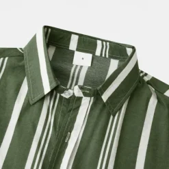 Hot OUKU Men's Shirt Summer Shirt Beach Wear Button Up Shirt Casual Shirt Navy Blue Blue Green Short Sleeve Stripes Lapel Daily Vacation Clothing Apparel Fashion Casual Comfortable