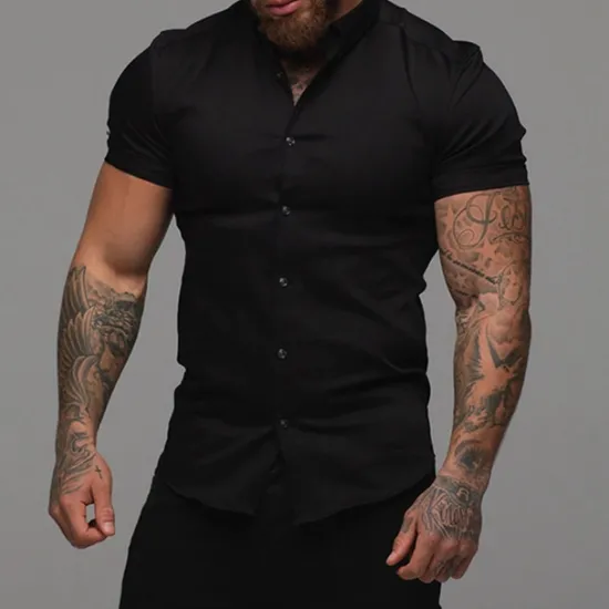 New OUKU Men's Shirt Summer Shirt Button Up Shirt Black White Red Blue Green Short Sleeve Plain Collar 3D Print Outdoor Casual Clothing Apparel Casual Slim Fit