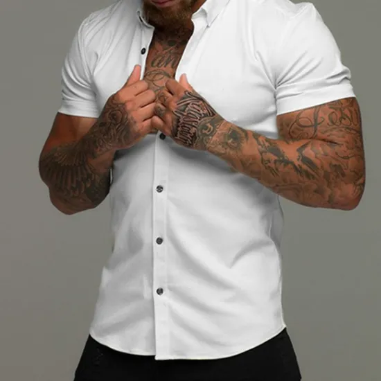 New OUKU Men's Shirt Summer Shirt Button Up Shirt Black White Red Blue Green Short Sleeve Plain Collar 3D Print Outdoor Casual Clothing Apparel Casual Slim Fit