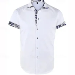 Best OUKU Men's Shirt Summer Shirt Button Up Shirt Black White Red Navy Blue Light Blue Short Sleeve Floral Color Block Turndown Street Casual Button-Down Clothing Apparel Polyester Sports Fashion Classic