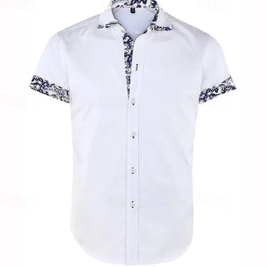 Best OUKU Men's Shirt Summer Shirt Button Up Shirt Black White Red Navy Blue Light Blue Short Sleeve Floral Color Block Turndown Street Casual Button-Down Clothing Apparel Polyester Sports Fashion Classic