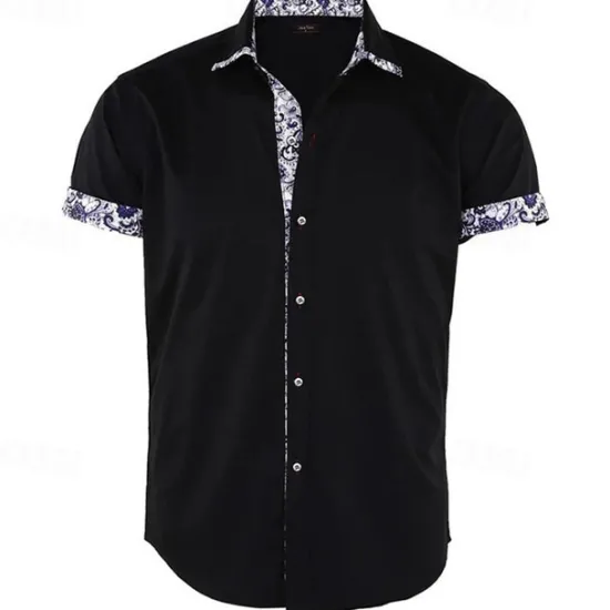 Best OUKU Men's Shirt Summer Shirt Button Up Shirt Black White Red Navy Blue Light Blue Short Sleeve Floral Color Block Turndown Street Casual Button-Down Clothing Apparel Polyester Sports Fashion Classic