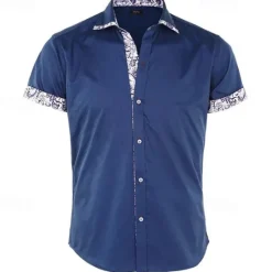 Best OUKU Men's Shirt Summer Shirt Button Up Shirt Black White Red Navy Blue Light Blue Short Sleeve Floral Color Block Turndown Street Casual Button-Down Clothing Apparel Polyester Sports Fashion Classic