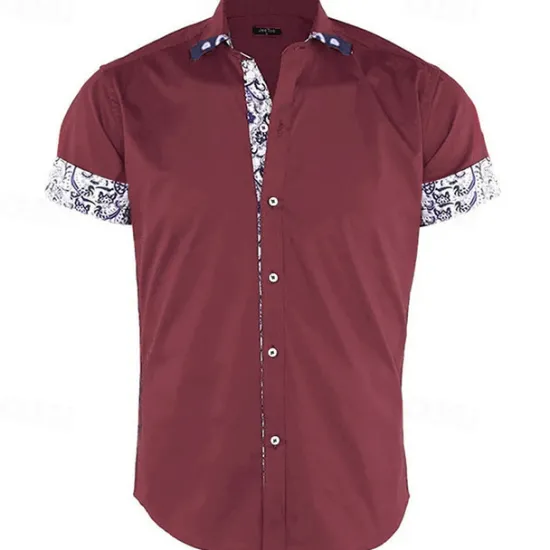 Best OUKU Men's Shirt Summer Shirt Button Up Shirt Black White Red Navy Blue Light Blue Short Sleeve Floral Color Block Turndown Street Casual Button-Down Clothing Apparel Polyester Sports Fashion Classic