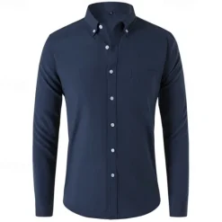 Clearance OUKU Men's Shirt Summer Shirt Button Up Shirt Casual Shirt Black White Navy Blue Blue Gray Long Sleeve Plain Button Down Collar Holiday Vacation Button-Down Clothing Apparel Fashion Casual Comfortable