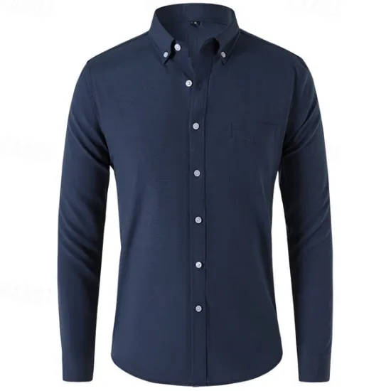 Clearance OUKU Men's Shirt Summer Shirt Button Up Shirt Casual Shirt Black White Navy Blue Blue Gray Long Sleeve Plain Button Down Collar Holiday Vacation Button-Down Clothing Apparel Fashion Casual Comfortable