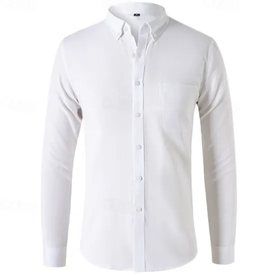 Clearance OUKU Men's Shirt Summer Shirt Button Up Shirt Casual Shirt Black White Navy Blue Blue Gray Long Sleeve Plain Button Down Collar Holiday Vacation Button-Down Clothing Apparel Fashion Casual Comfortable