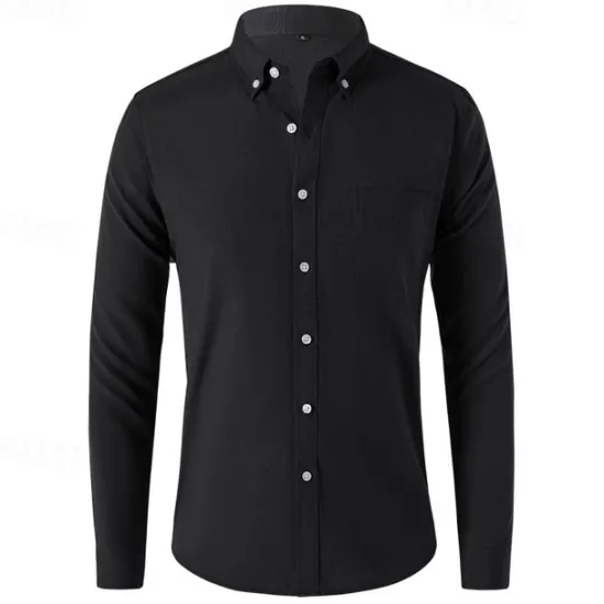 Clearance OUKU Men's Shirt Summer Shirt Button Up Shirt Casual Shirt Black White Navy Blue Blue Gray Long Sleeve Plain Button Down Collar Holiday Vacation Button-Down Clothing Apparel Fashion Casual Comfortable