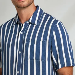 Outlet OUKU Men's Shirt Summer Shirt Button Up Shirt Casual Shirt Blue Short Sleeve Stripes Lapel Daily Wear Vacation Clothing Apparel Fashion Hawaiian Casual Beach Light Blue