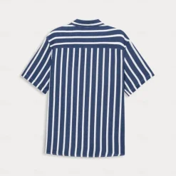 Outlet OUKU Men's Shirt Summer Shirt Button Up Shirt Casual Shirt Blue Short Sleeve Stripes Lapel Daily Wear Vacation Clothing Apparel Fashion Hawaiian Casual Beach Light Blue