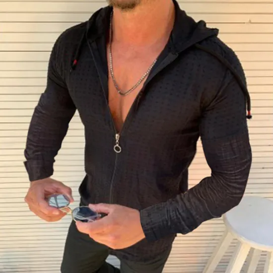 Outlet OUKU Men's Shirt Summer Shirt Beach Wear Casual Shirt Black White Yellow Red Green Long Sleeve Floral Hooded Vacation Casual Drawstring Clothing Apparel Fashion Casual Breathable Comfortable