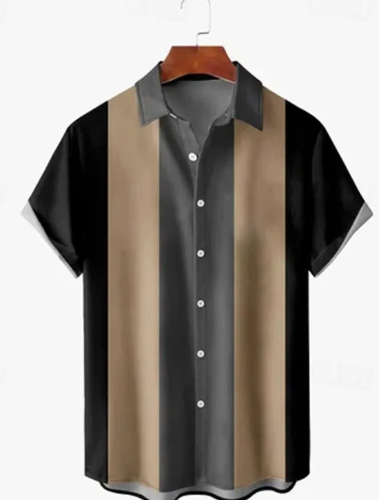 Sale OUKU Men's Shirt Summer Shirt Casual Shirt Bowling Shirt Button Up Shirt Blue Purple Green Light Grey Gray Short Sleeve Color Block Turndown Vacation Street Front Pocket Clothing Apparel Cotton Cotton