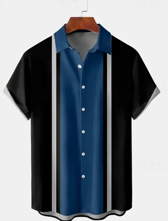 Sale OUKU Men's Shirt Summer Shirt Casual Shirt Bowling Shirt Button Up Shirt Blue Purple Green Light Grey Gray Short Sleeve Color Block Turndown Vacation Street Front Pocket Clothing Apparel Cotton Cotton