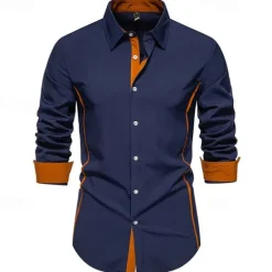 Outlet OUKU Men's Shirt Summer Shirt Casual Shirt Beach Shirt Collared Shirt Button Up Shirt Black White Burgundy Navy Blue Blue Long Sleeve Color Block Lapel Vacation Hawaiian Patchwork Clothing Apparel