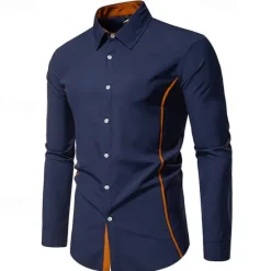 Outlet OUKU Men's Shirt Summer Shirt Casual Shirt Beach Shirt Collared Shirt Button Up Shirt Black White Burgundy Navy Blue Blue Long Sleeve Color Block Lapel Vacation Hawaiian Patchwork Clothing Apparel