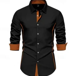 Outlet OUKU Men's Shirt Summer Shirt Casual Shirt Beach Shirt Collared Shirt Button Up Shirt Black White Burgundy Navy Blue Blue Long Sleeve Color Block Lapel Vacation Hawaiian Patchwork Clothing Apparel