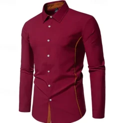 Outlet OUKU Men's Shirt Summer Shirt Casual Shirt Beach Shirt Collared Shirt Button Up Shirt Black White Burgundy Navy Blue Blue Long Sleeve Color Block Lapel Vacation Hawaiian Patchwork Clothing Apparel