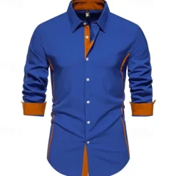 Outlet OUKU Men's Shirt Summer Shirt Casual Shirt Beach Shirt Collared Shirt Button Up Shirt Black White Burgundy Navy Blue Blue Long Sleeve Color Block Lapel Vacation Hawaiian Patchwork Clothing Apparel