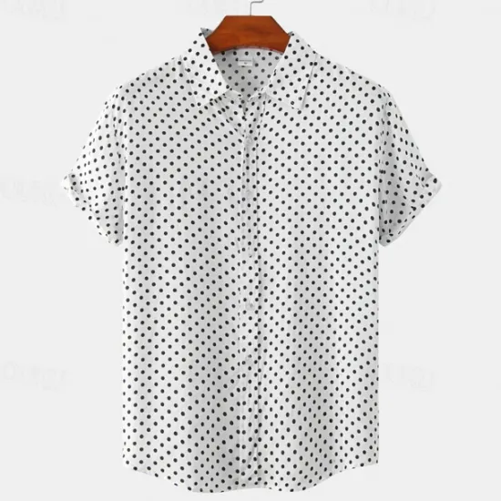 Online OUKU Men's Shirt Summer Shirt Casual Shirt Beach Shirt Button Up Shirt Black White Pink Navy Blue Blue Short Sleeve Polka Dot Shirt Collar Vacation Hawaiian Clothing Apparel Polyester Fashion Casual