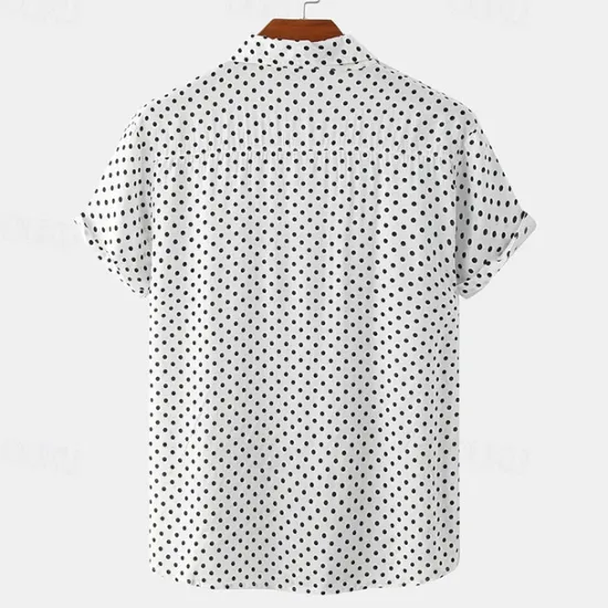 Online OUKU Men's Shirt Summer Shirt Casual Shirt Beach Shirt Button Up Shirt Black White Pink Navy Blue Blue Short Sleeve Polka Dot Shirt Collar Vacation Hawaiian Clothing Apparel Polyester Fashion Casual