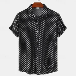 Online OUKU Men's Shirt Summer Shirt Casual Shirt Beach Shirt Button Up Shirt Black White Pink Navy Blue Blue Short Sleeve Polka Dot Shirt Collar Vacation Hawaiian Clothing Apparel Polyester Fashion Casual