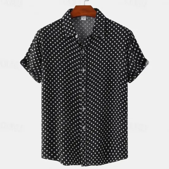 Online OUKU Men's Shirt Summer Shirt Casual Shirt Beach Shirt Button Up Shirt Black White Pink Navy Blue Blue Short Sleeve Polka Dot Shirt Collar Vacation Hawaiian Clothing Apparel Polyester Fashion Casual