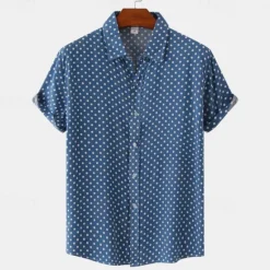 Online OUKU Men's Shirt Summer Shirt Casual Shirt Beach Shirt Button Up Shirt Black White Pink Navy Blue Blue Short Sleeve Polka Dot Shirt Collar Vacation Hawaiian Clothing Apparel Polyester Fashion Casual
