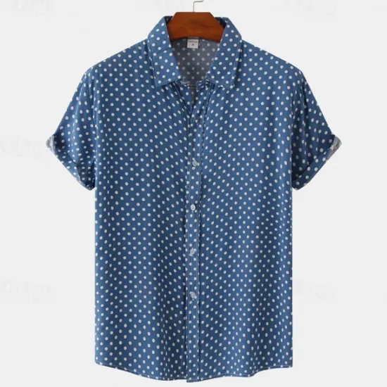 Online OUKU Men's Shirt Summer Shirt Casual Shirt Beach Shirt Button Up Shirt Black White Pink Navy Blue Blue Short Sleeve Polka Dot Shirt Collar Vacation Hawaiian Clothing Apparel Polyester Fashion Casual