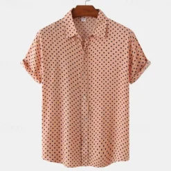 Online OUKU Men's Shirt Summer Shirt Casual Shirt Beach Shirt Button Up Shirt Black White Pink Navy Blue Blue Short Sleeve Polka Dot Shirt Collar Vacation Hawaiian Clothing Apparel Polyester Fashion Casual