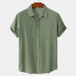 Online OUKU Men's Shirt Summer Shirt Casual Shirt Beach Shirt Button Up Shirt Black White Pink Navy Blue Blue Short Sleeve Polka Dot Shirt Collar Vacation Hawaiian Clothing Apparel Polyester Fashion Casual