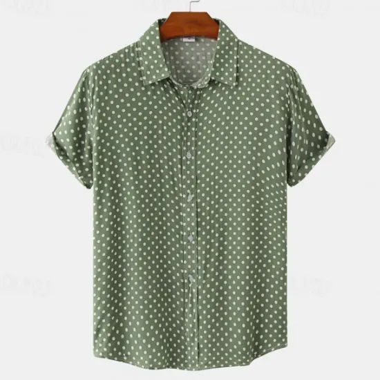 Online OUKU Men's Shirt Summer Shirt Casual Shirt Beach Shirt Button Up Shirt Black White Pink Navy Blue Blue Short Sleeve Polka Dot Shirt Collar Vacation Hawaiian Clothing Apparel Polyester Fashion Casual