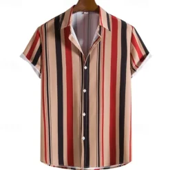 Outlet OUKU Men's Shirt Summer Shirt Casual Shirt Beach Shirt Button Up Shirt Striped Shirts White Blue Brown khaki Short Sleeve Stripes Turndown Vacation Hawaiian Clothing Apparel Polyester Fashion Casual