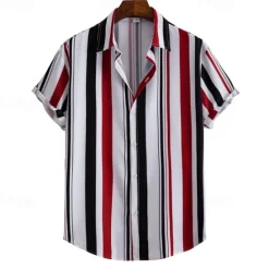 Outlet OUKU Men's Shirt Summer Shirt Casual Shirt Beach Shirt Button Up Shirt Striped Shirts White Blue Brown khaki Short Sleeve Stripes Turndown Vacation Hawaiian Clothing Apparel Polyester Fashion Casual