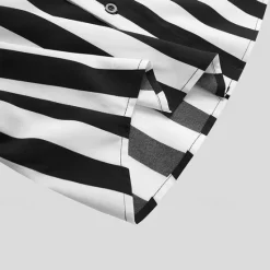 Sale OUKU Men's Shirt Summer Shirt Casual Shirt Beach Shirt Button Up Shirt Striped Shirts Short Sleeve Stripes Grandad Collar Stand Collar Vacation Hawaiian Clothing Apparel Polyester Fashion Casual Black