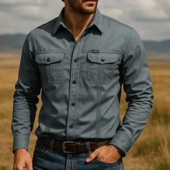 Discount OUKU Men's Shirt Summer Shirt Casual Shirt Beach Shirt Button Up Shirt White Navy Blue khaki Gray Long Sleeve Plain Lapel Vacation Hawaiian Pocket Clothing Apparel 100% Cotton Fashion Casual Comfortable