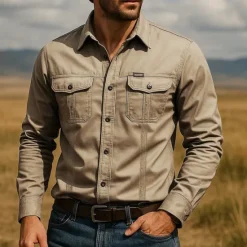 Discount OUKU Men's Shirt Summer Shirt Casual Shirt Beach Shirt Button Up Shirt White Navy Blue khaki Gray Long Sleeve Plain Lapel Vacation Hawaiian Pocket Clothing Apparel 100% Cotton Fashion Casual Comfortable