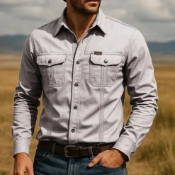 Discount OUKU Men's Shirt Summer Shirt Casual Shirt Beach Shirt Button Up Shirt White Navy Blue khaki Gray Long Sleeve Plain Lapel Vacation Hawaiian Pocket Clothing Apparel 100% Cotton Fashion Casual Comfortable