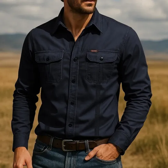 Discount OUKU Men's Shirt Summer Shirt Casual Shirt Beach Shirt Button Up Shirt White Navy Blue khaki Gray Long Sleeve Plain Lapel Vacation Hawaiian Pocket Clothing Apparel 100% Cotton Fashion Casual Comfortable
