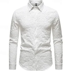 Online OUKU Men's Shirt Summer Shirt Casual Shirt Beach Shirt Button Up Shirt Black White Long Sleeve Plain Lapel Vacation Hawaiian Jacquard Clothing Apparel Polyester Fashion Casual Comfortable